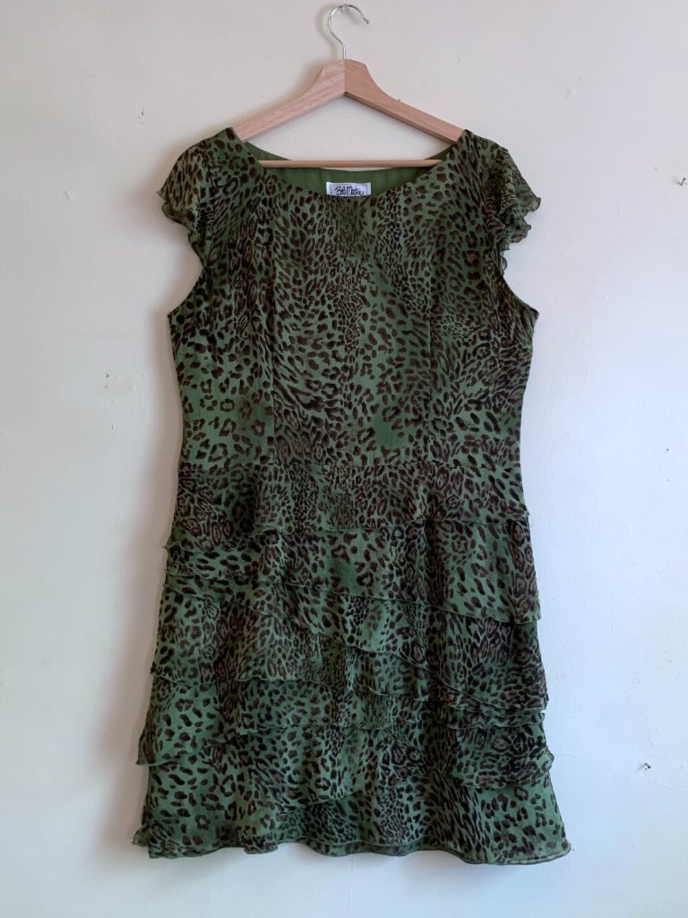 Vintage Bob Mackie Studio Silk Dress Women's 12/14 Green Leopard Print